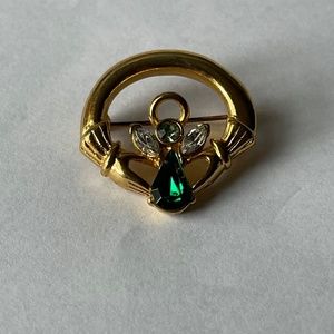 Vintage Claddagh Brooch and Pedant Guardian Angel Green crystal Brighstone